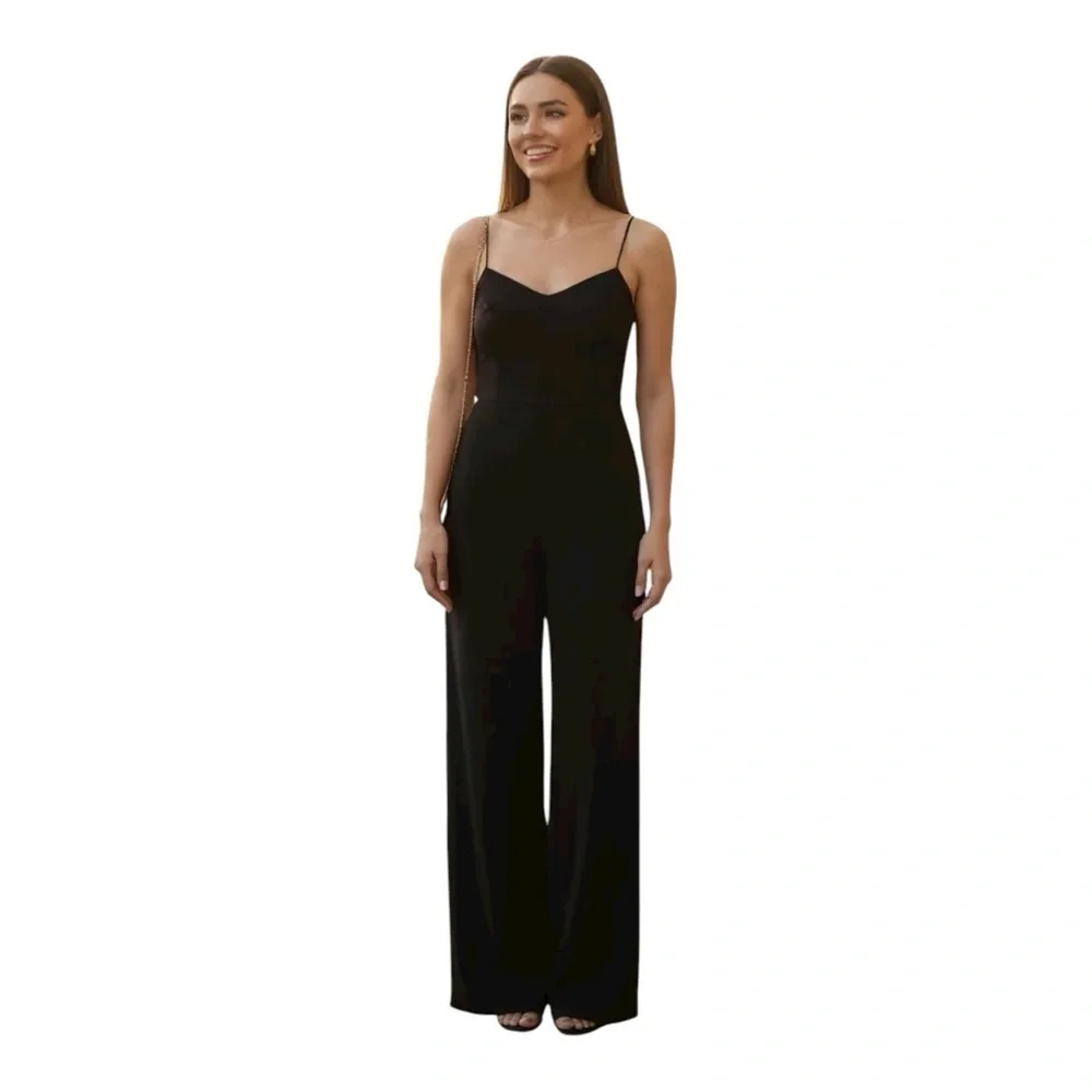 Teeze Me Black Wide-Leg Jumpsuit with Lace-Up Bodice – Size 9